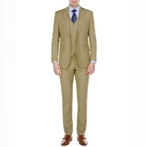 NEW Braveman Tan 3 Piece Suit Set Slim Fit Mens Size 38L/32W